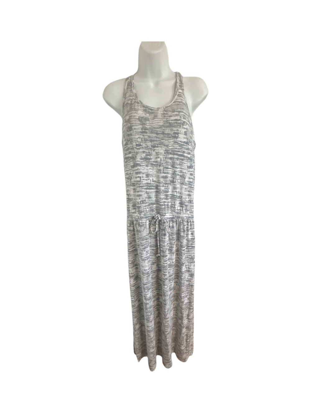 Athleta Cressida Gray White Racerback Drawstring Built-in Bra Maxi Dress Size M